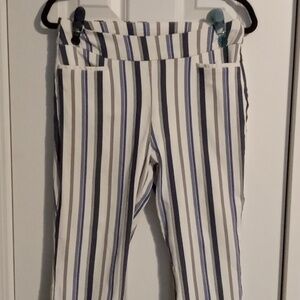 Chico's White and Blue Striped Cropped Pants